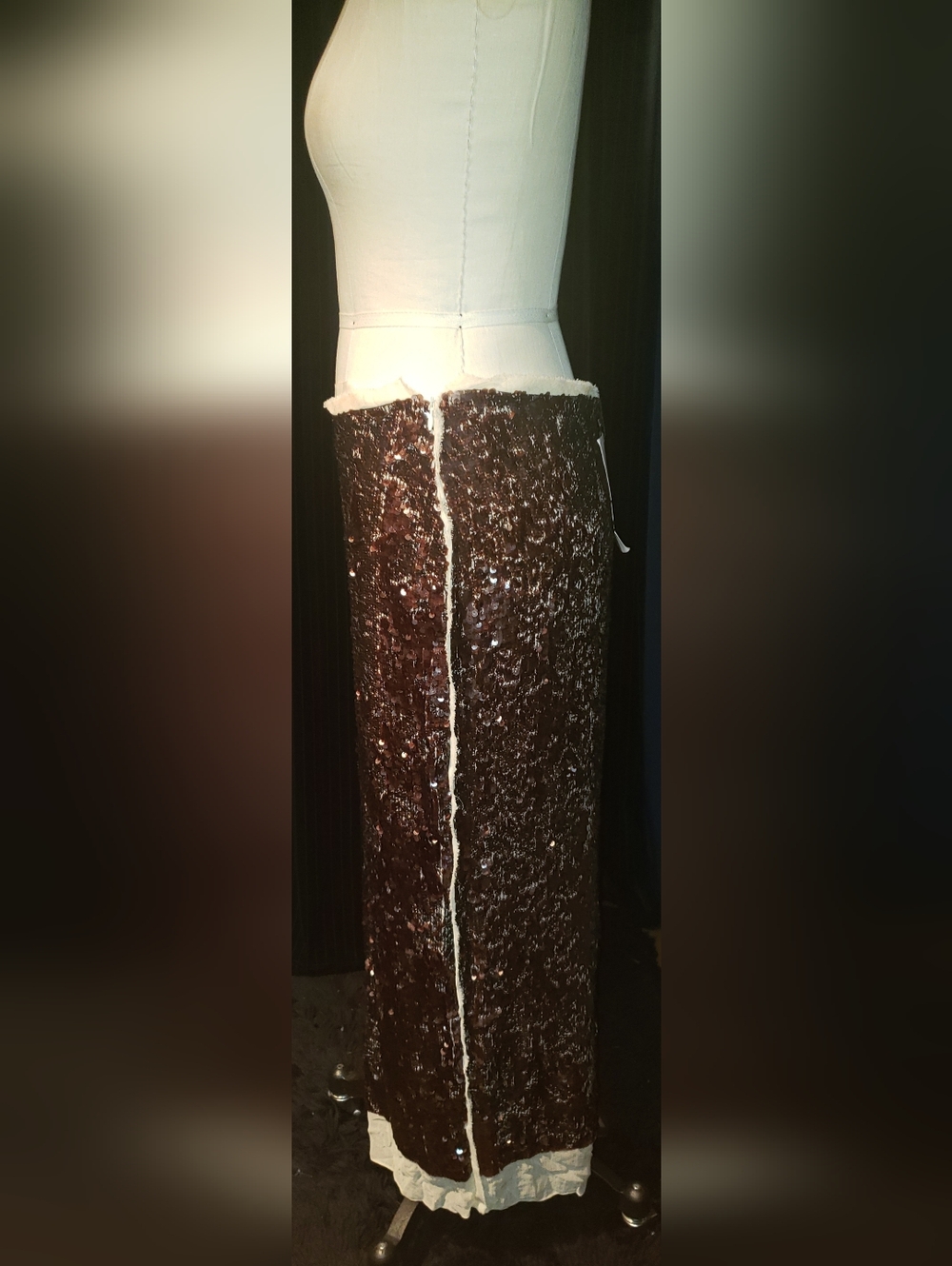 NWT Zara Brown Beige Sequins Maxi Back Slit Skirt  100% Viscose M